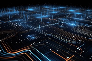 Obraz premium hi-tech digital background in blue color. futuristic digital electric tech circuit board. Background