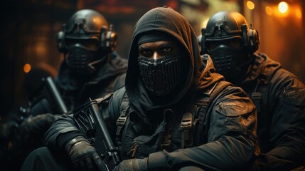 Group of terrorists with weapons - obrazy, fototapety, plakaty