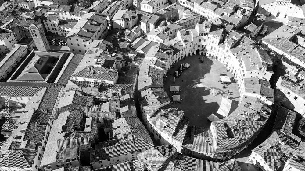 Sticker aerial view of piazza anfiteatro in lucca, tuscany - italy