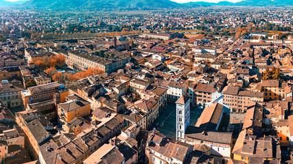 Aerial view of Lucca medieval town, Tuscany - Italy