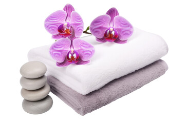 Obraz na płótnie Canvas Pamper Yourself with Orchid Oasis Towels on Transparent Background, PNG, Generative Ai