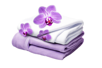 Orchid Oasis Bath Towel Ensemble on Transparent Background, PNG, Generative Ai