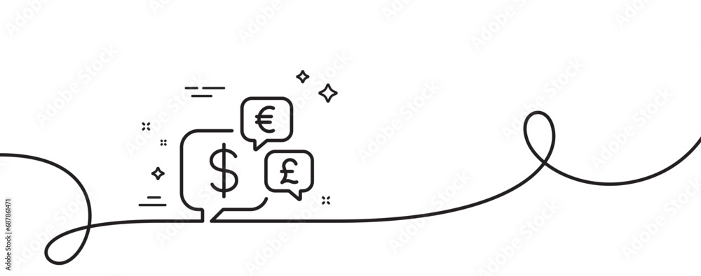 Poster money currency line icon. continuous one line with curl. cash exchange sign. stock trade symbol. mon