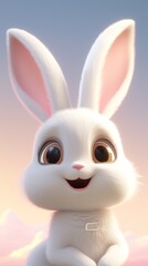 Obraz premium A cartoon bunny sitting on top of a cloud
