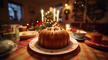 A cake sitting on top of a plate on a table