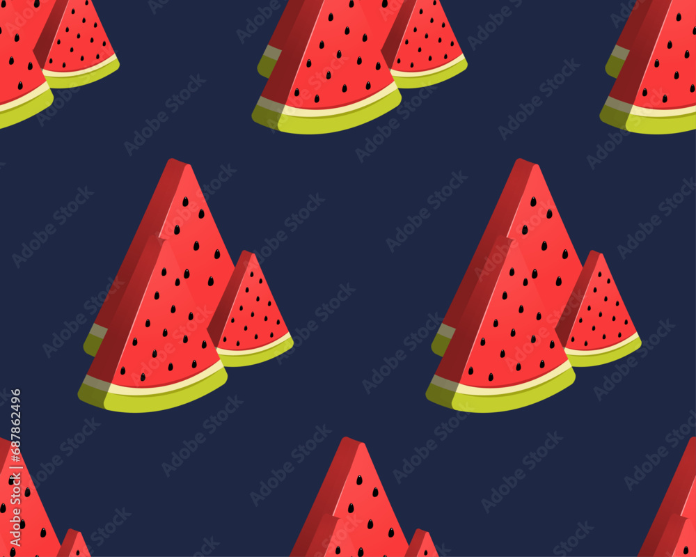 Poster Pattern of 3D watermelon slices. Vector seamless pattern for print.