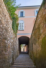 The narrow street in mountain village, Castagnola, Lugano, Switzerland