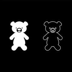 Toy plush bear cute doll set icon white color vector illustration image solid fill outline contour line thin flat style