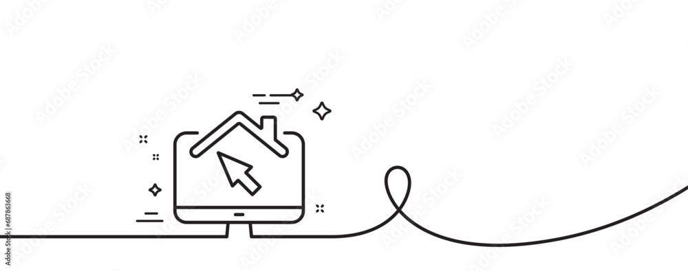 Poster work at home line icon. continuous one line with curl. outsource job sign. remote office employee sy