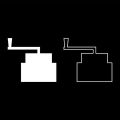 Millstone manual old stone mill flour production grinding grain with handle holder set icon white color vector illustration image solid fill outline contour line thin flat style