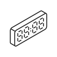Electronic clock with dial, linear icon, isometric style. Line with editable stroke