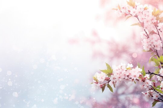 pink cherry blossom in spring copy space