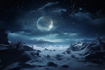 Naklejka na ściany i meble Mystical Frost: Nighttime Beauty in a Snowcovered Winter Wonderland