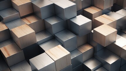 Abstract block stack wooden 3d cubes, black wood texture for backdrop
