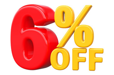 Special 6 percent off sale - 3d render red number