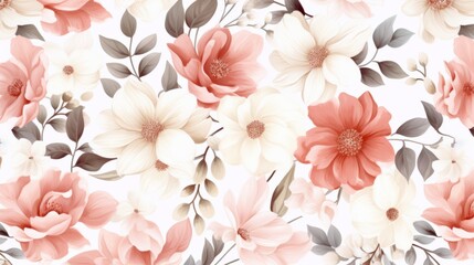 Dainty Abstract flower Bright and cute colors pattern, simple, neutral flowers on white background Seamless pattern of elegant, dainty, neutral watercolor floral for fabric, home decor, and wrapping - Powered by Adobe