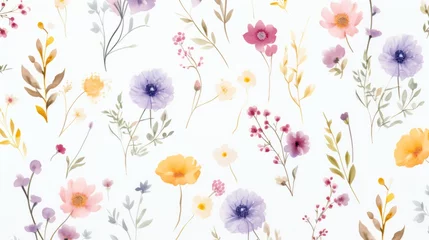 Tuinposter Dainty Abstract flower Bright and cute colors pattern, simple, neutral flowers on white background Seamless pattern of elegant, dainty, neutral watercolor floral for fabric, home decor, and wrapping © ND STOCK