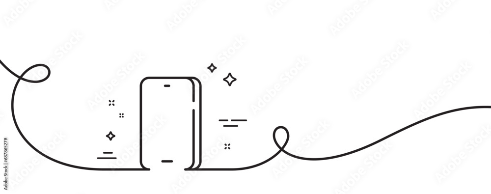Poster phone line icon. continuous one line with curl. smartphone or cellphone sign. mobile accessories sym