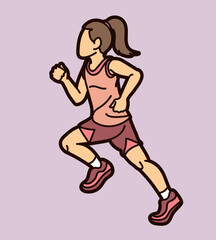 Fototapeta na wymiar A Girl Running Action Movement Cartoon Sport Graphic Vector