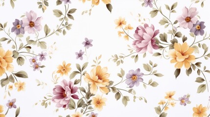 Dainty Abstract flower Bright and cute colors pattern, simple, neutral flowers on white background Seamless pattern of elegant, dainty, neutral watercolor floral for fabric, home decor, and wrapping