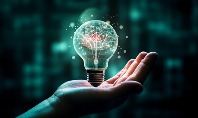 Hand Holding Light Bulb with Glowing Neural Network