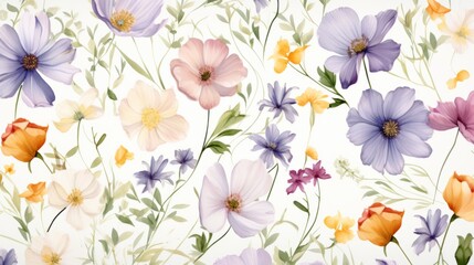 Dainty Abstract flower Bright and cute colors pattern, simple, neutral flowers on white background Seamless pattern of elegant, dainty, neutral watercolor floral for fabric, home decor, and wrapping