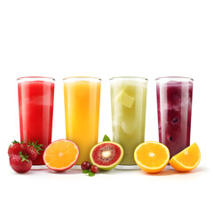 Fototapeta premium Different tasty juices and fresh ingredients on white background.