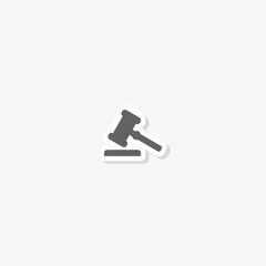 Judge hammer icon sticker isolated on gray background