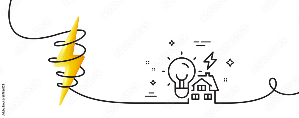 Poster building energy line icon. continuous one line with curl. house electric power sign. real estate pro