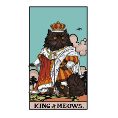 Tarot cat king of meows card illustration