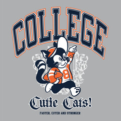 Cute college cats varsity design with mascot