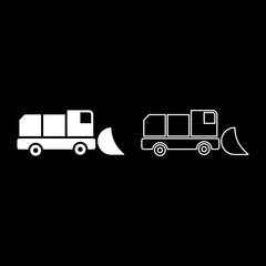 Snowblower snow clear machine snowplow truck plough clearing vehicle equipped seasons transport winter highway service equipment clean set icon white color vector illustration image solid fill 