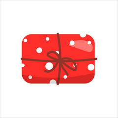 Single square red Birthday gift box in doodle style. Stock vector illustration. Single clipart on a white background.