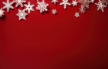 Creative christmas frame on red background. Xmas and New Year holiday, banner, postcard, invitation, celebration. Merry Christmas and happy New Year background. Flat lay, top view.