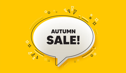 Autumn Sale tag. 3d speech bubble yellow banner. Special offer price sign. Advertising Discounts symbol. Autumn sale chat speech bubble message. Talk box infographics. Vector