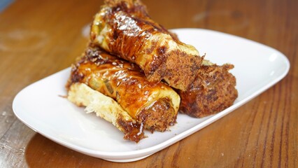roti abon gulung or Floss Roll Bread, sweet and savory. Indonesian style bakery pastry treats