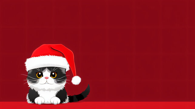 Cute Cartoon Cat with a Santas Hat