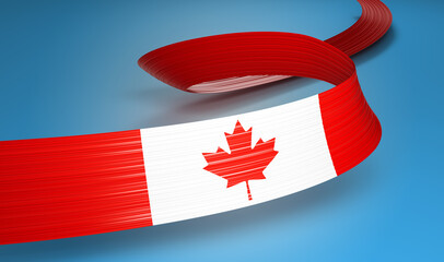 3d Flag Of Canada 3d Wavy Shiny Canada Ribbon Isolated On Blue Background 3d illustration