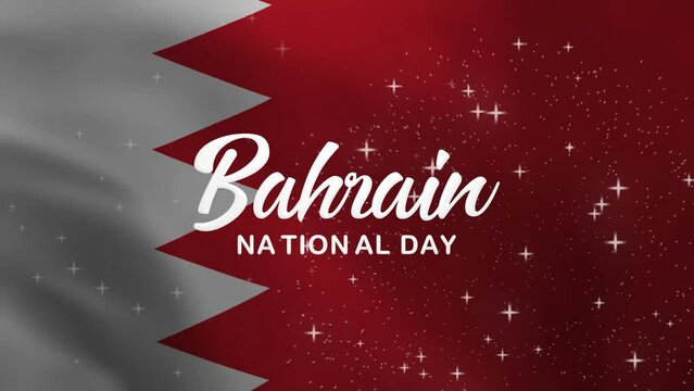 Bahrain National Day Lettering Text Animation with waving flag background. Celebrate Bahrain Day on 16th of December. Great for celebrating Bahrain National Day.
