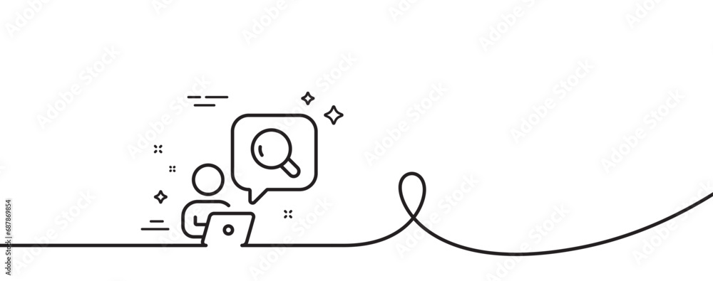 Poster inspect line icon. continuous one line with curl. online search sign. find information symbol. inspe
