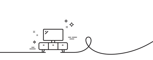 Tv stand line icon. Continuous one line with curl. Home furniture sign. Modern dresser symbol. Tv stand single outline ribbon. Loop curve pattern. Vector