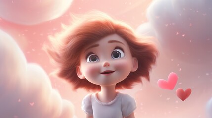 Obraz na płótnie Canvas A cartoon girl with a heart in her hair