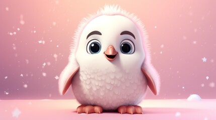 A cartoon penguin with big eyes and a pink hat - obrazy, fototapety, plakaty