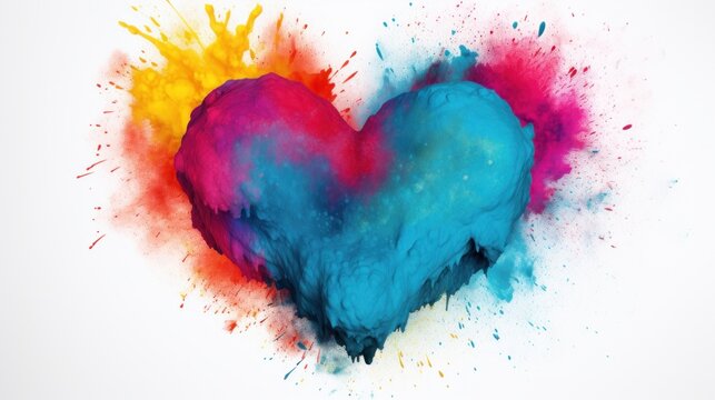 A heart made of colored powder on a white background
