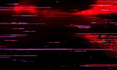 grunge abstract background damaged screen. Red glitch noise on black texture scratched with dust.Absctract scratched background. Retro texture. Grunge paper .Unique Design Abstract Digital Pixel Noise - obrazy, fototapety, plakaty