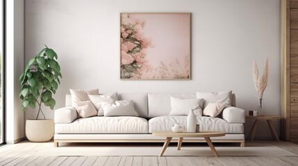 Fototapeta na wymiar Luxury Living Room with Comfortable Furniture and and empty photo frame on wall generated by AI tool 