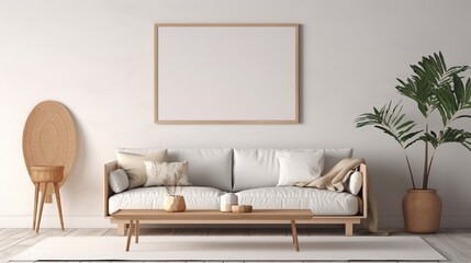 Luxury Living Room with Comfortable Furniture and and empty photo frame on wall generated by AI tool 