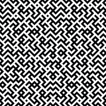 Black and white seamless geometric diagonal maze pattern