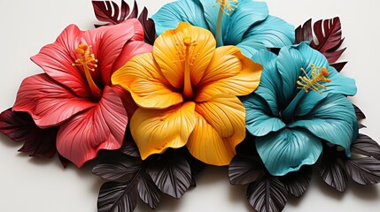 Three Multicolored Hibiscus Flowers, HD, Background Wallpaper, Desktop Wallpaper