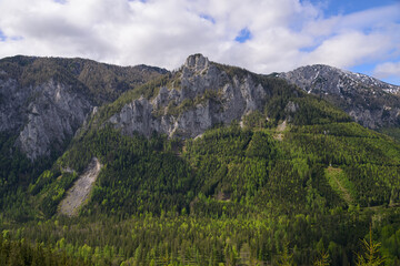 Valley near Hochschwab on a cloudy day in springtime